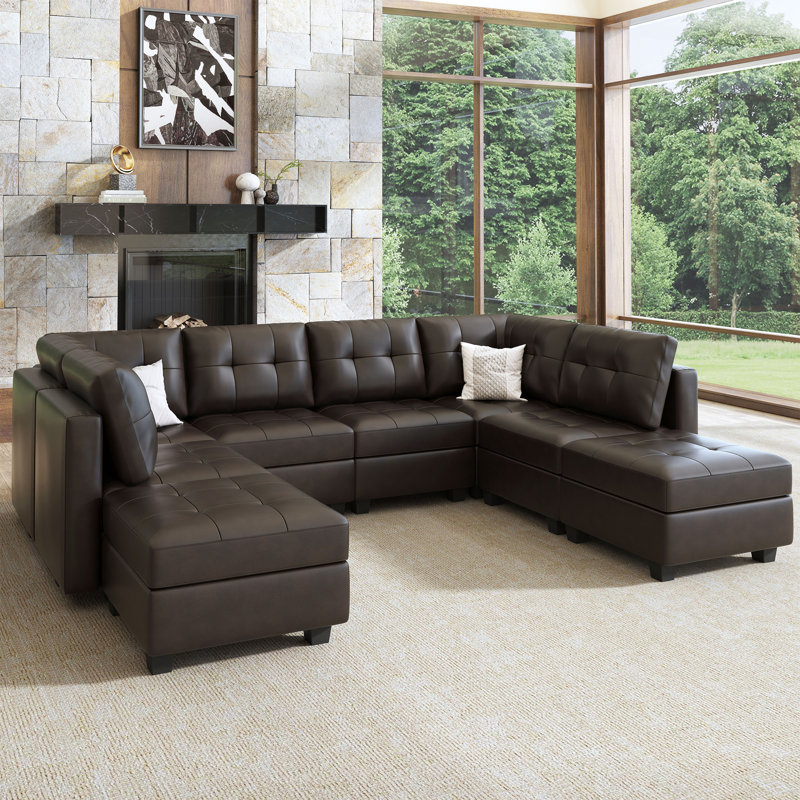Latitude Run® Oversized Sleeper Sectional Faux Leather Modular Sectional Couch Wayfair